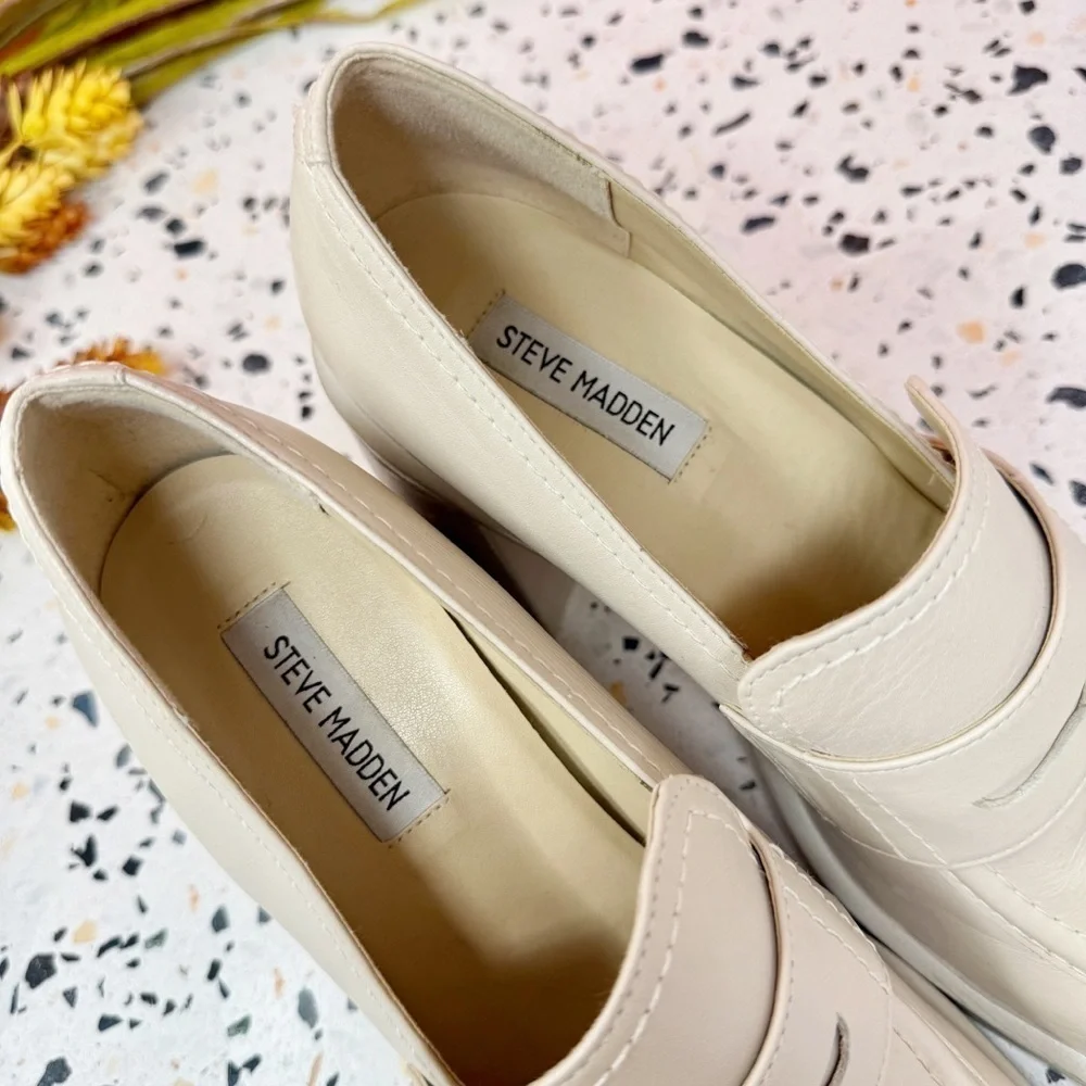 Steve Madden Fulfill Cream Chunky 90s Y2K Platflorm Women’s Heeled Loafers Sz 10